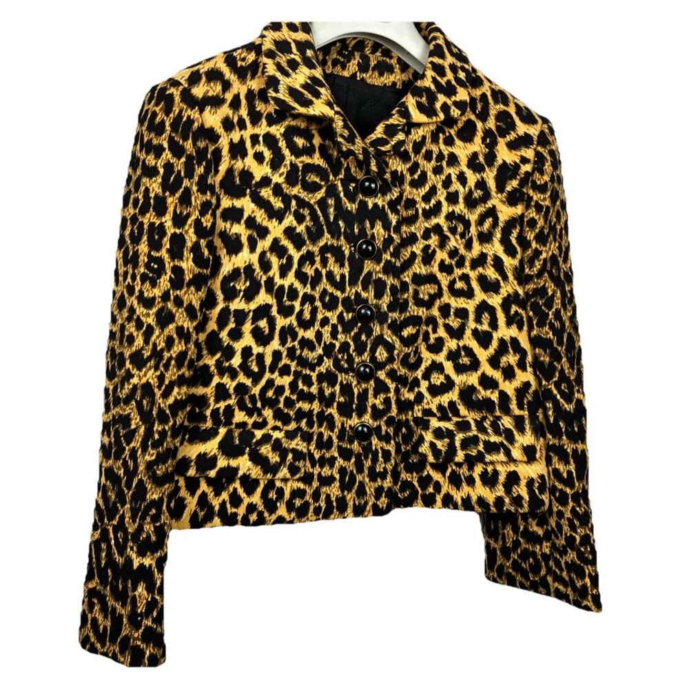 CHIC 60s Geoffrey Beene Crop Leopard Print Suit Jacket Elegant Vintage